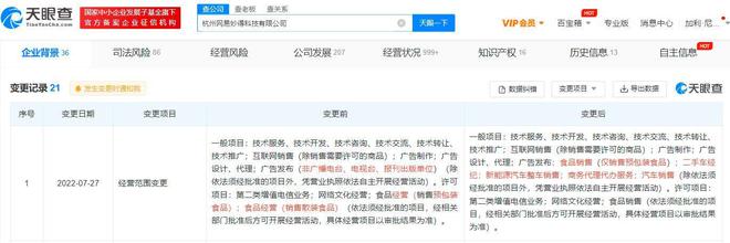 网易关联公司业务版图再扩张 新增汽车销售与商务代理服务，跨界布局再引市场关注